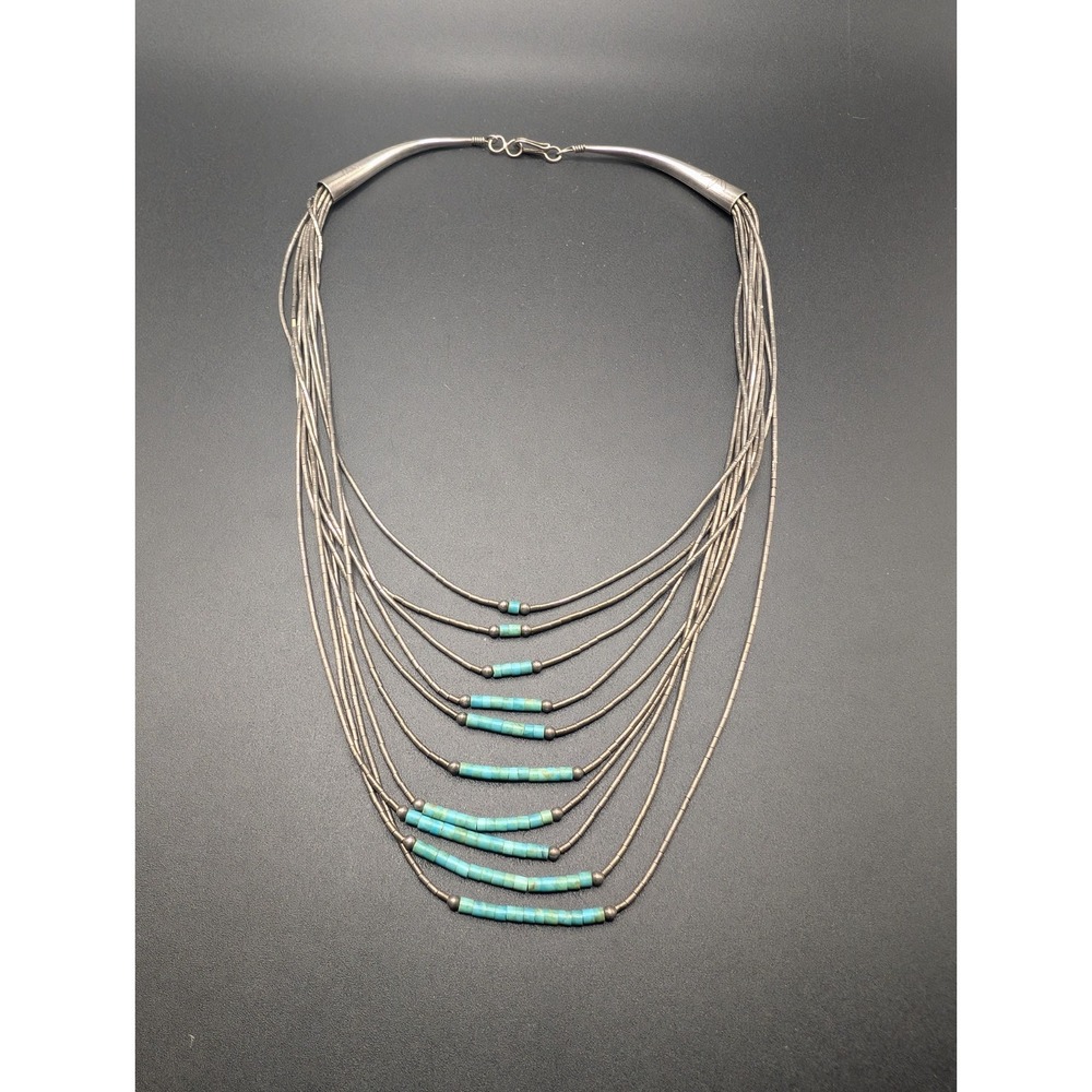 Sterling Silver Liquid Silver Necklace Turquoise Native Style